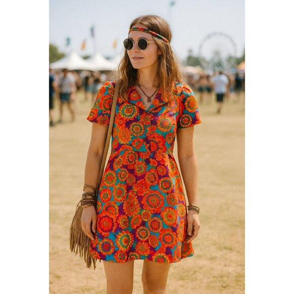 Vintage Retro Boho Hippie Style Dress HANDMADE EUC - Picture 1 of 6